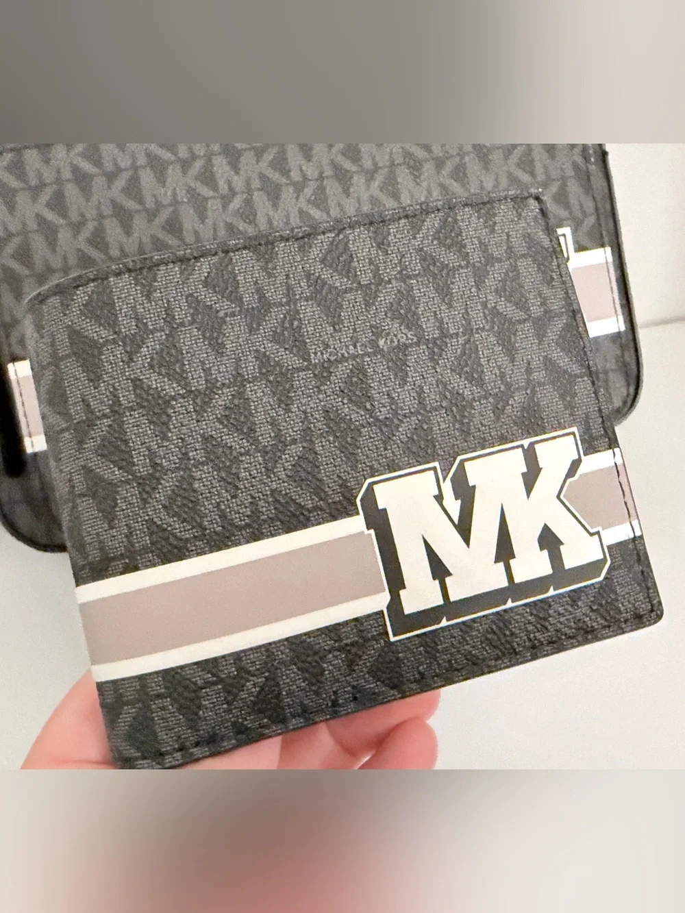 Michael Kors White and Black MK Logo Men’s Crossbody and Wallet Set